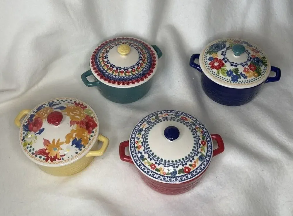 pioneer woman SET OF 4 SMALL INDIVIDUAL BAKEWARE WITH LIDS/COVERS bakeware set